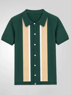 Men’s Lapel T-Shirt Single Breasted Knitted Short Sleeved Polo Shirt