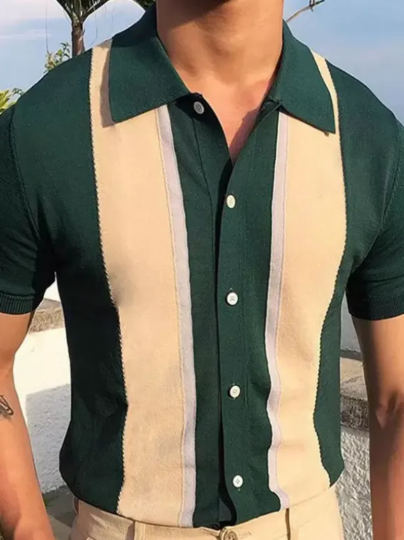 Men’s Lapel T-Shirt Single Breasted Knitted Short Sleeved Polo Shirt