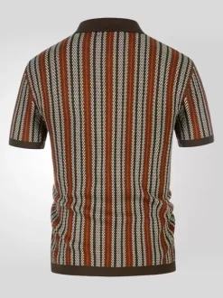 Men’s Lapel T-Shirt Striped Single Breasted Short Sleeved Polo Shirt
