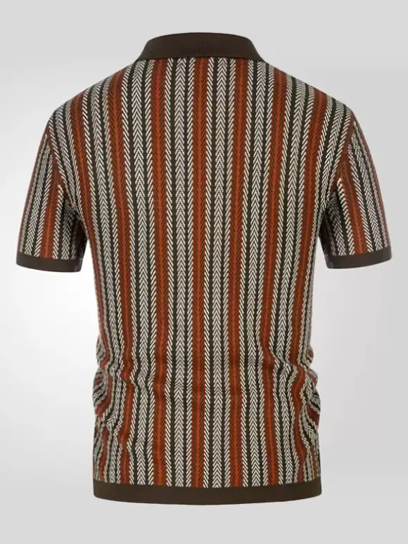 Men’s Lapel T-Shirt Striped Single Breasted Short Sleeved Polo Shirt