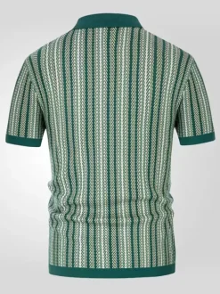 Men’s Lapel T-Shirt Striped Single Breasted Short Sleeved Polo Shirt