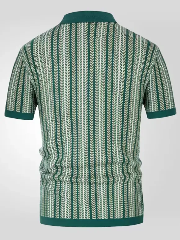 Men’s Lapel T-Shirt Striped Single Breasted Short Sleeved Polo Shirt