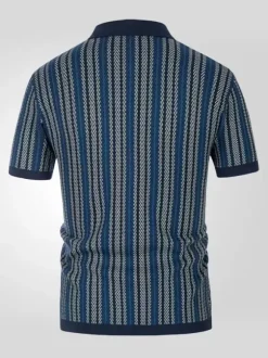Men’s Lapel T-Shirt Striped Single Breasted Short Sleeved Polo Shirt