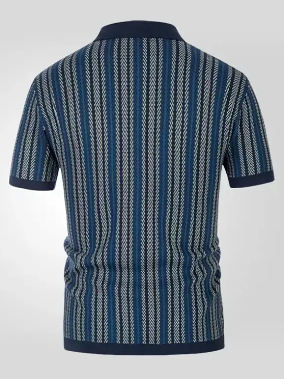 Men’s Lapel T-Shirt Striped Single Breasted Short Sleeved Polo Shirt