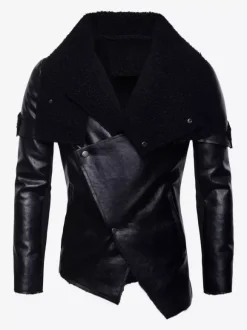 Men's Leather Jacket Irregular Faux Fur Collar Motorcycle Pu Leather Jacket