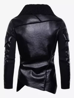 Men's Leather Jacket Irregular Faux Fur Collar Motorcycle Pu Leather Jacket