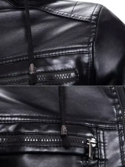 Men's Leather Jacket Motorcycle Casual Stand Collar Windbreaker with Zipper Pockets