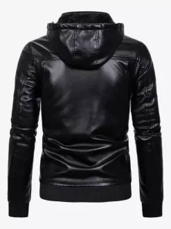 Men's Leather Jacket Motorcycle Casual Stand Collar Windbreaker with Zipper Pockets