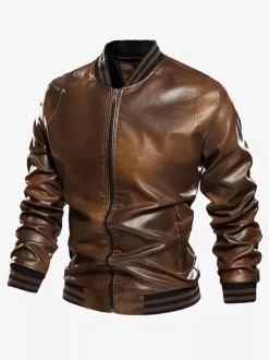 Men's Leather Jacket Plus Size Gradient Lightweight Fleece Structured Coat
