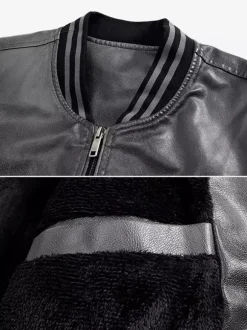 Men's Leather Jacket Plus Size Gradient Lightweight Fleece Structured Coat