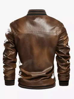 Men's Leather Jacket Plus Size Gradient Lightweight Fleece Structured Coat