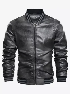 Men's Leather Jacket Plus Size Gradient Lightweight Fleece Structured Coat