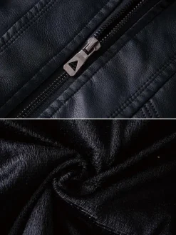 Men's Leather Jackets Zipper Pockets Windbreaker Hooded Coat
