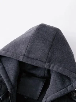 Men's Leather Jackets Zipper Pockets Windbreaker Hooded Coat