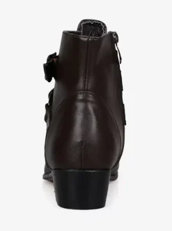 Men's Leather Pointed Toe Chelsea Boots,Buckle Straps Side Zipper Chunky Low Heel Western Formal Dress Boots Ankle Boots