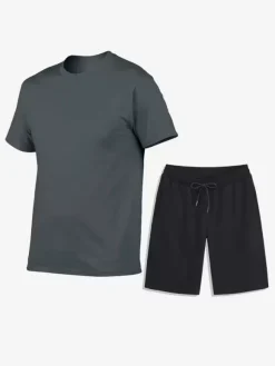 Men’s Leisure T-Shirts and Bottoms Fitness Running Shorts and T-Shirts Sets