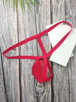 Men's Lingerie Sexy Panties Thong Knit Red Sheer Brief