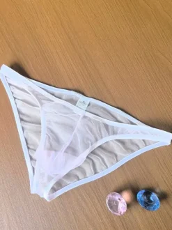 Men's Lingerie Sexy Panties Transparente White Sheer See Through Thong