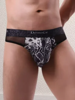Men's Lingerie Underwear Male Sexy Panties Dark Green Floral Print Sheer Thong