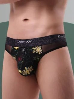 Men's Lingerie Underwear Male Sexy Panties Dark Green Floral Print Sheer Thong