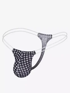 Men's Lingerie Underwear Sexy Panties Cyan Checkered Thong