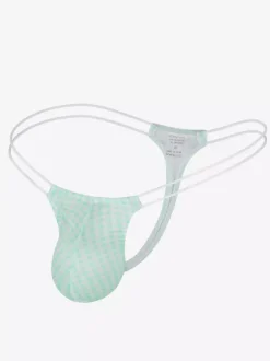 Men's Lingerie Underwear Sexy Panties Cyan Checkered Thong