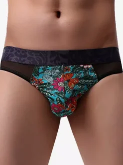 Men's Lingerie Underwear Sexy Panties Blue Printed Brief Printed Thong