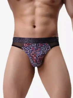 Men's Lingerie Underwear Sexy Panties Blue Printed Brief Printed Thong