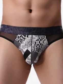 Men's Lingerie Underwear Sexy Panties Blue Printed Brief Printed Thong