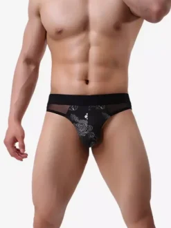Men's Lingerie Underwear Sexy Panties Blue Printed Brief Printed Thong
