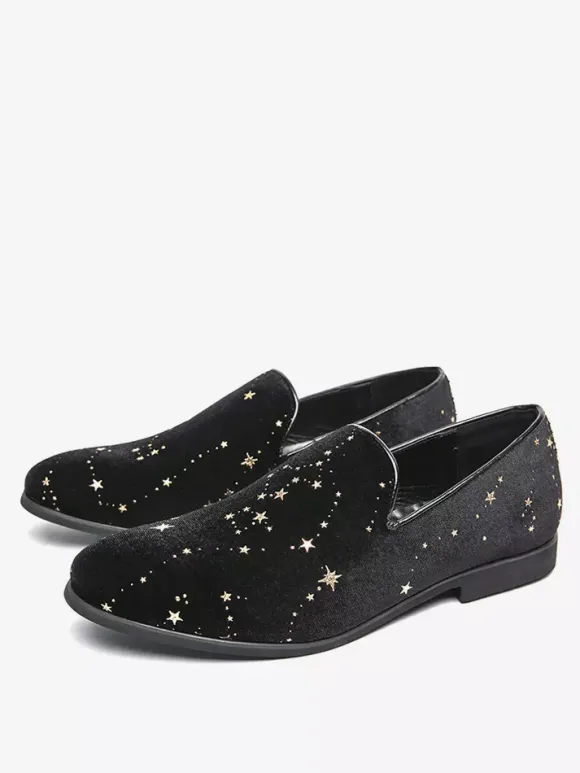 Men Slip On Loafer Classics Black Penny Shoes Style Casual Shoes Star Embroidery High Quality Suede Pointed Shoe