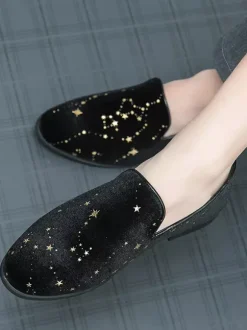 Men Slip On Loafer Classics Black Penny Shoes Style Casual Shoes Star Embroidery High Quality Suede Pointed Shoe