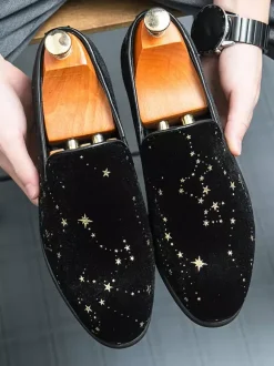 Men Slip On Loafer Classics Black Penny Shoes Style Casual Shoes Star Embroidery High Quality Suede Pointed Shoe