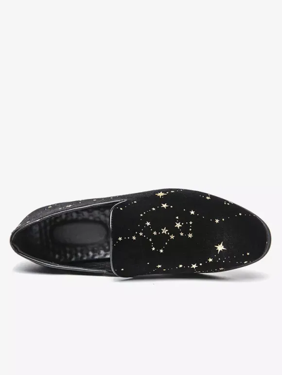 Men Slip On Loafer Classics Black Penny Shoes Style Casual Shoes Star Embroidery High Quality Suede Pointed Shoe