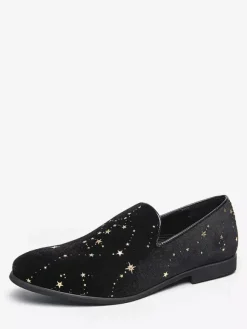 Men Slip On Loafer Classics Black Penny Shoes Style Casual Shoes Star Embroidery High Quality Suede Pointed Shoe