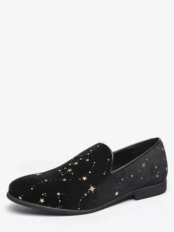 Men Slip On Loafer Classics Black Penny Shoes Style Casual Shoes Star Embroidery High Quality Suede Pointed Shoe