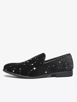 Men Slip On Loafer Classics Black Penny Shoes Style Casual Shoes Star Embroidery High Quality Suede Pointed Shoe