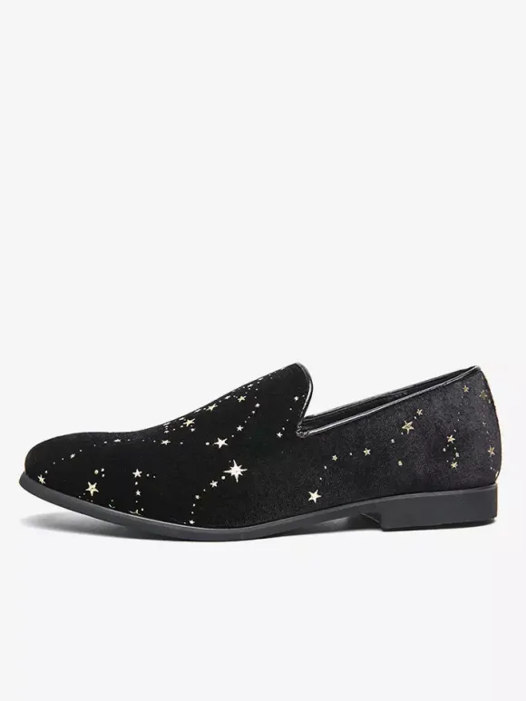 Men Slip On Loafer Classics Black Penny Shoes Style Casual Shoes Star Embroidery High Quality Suede Pointed Shoe