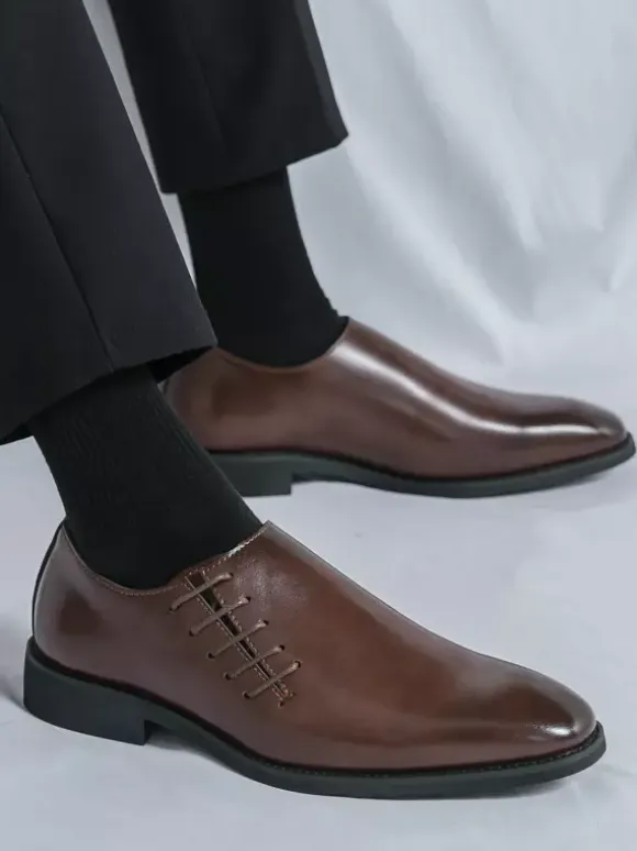Men Slip On Loafer Dress Shoes Pointed Black Brown Presidential Casual Business Office