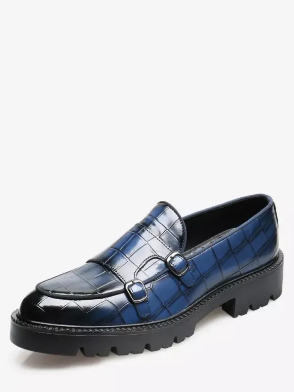 Mens Loafers Double Monk Strap Slip On Non Slip Platform Chunky Penny Shoes
