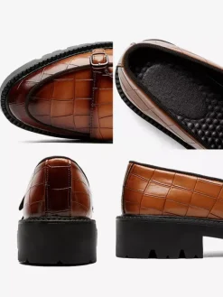 Mens Loafers Double Monk Strap Slip On Non Slip Platform Chunky Penny Shoes