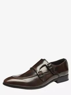 Mens Loafers Pointed Toe British Double Monk Shoe Men Business Formal Genuine Leather Shoes