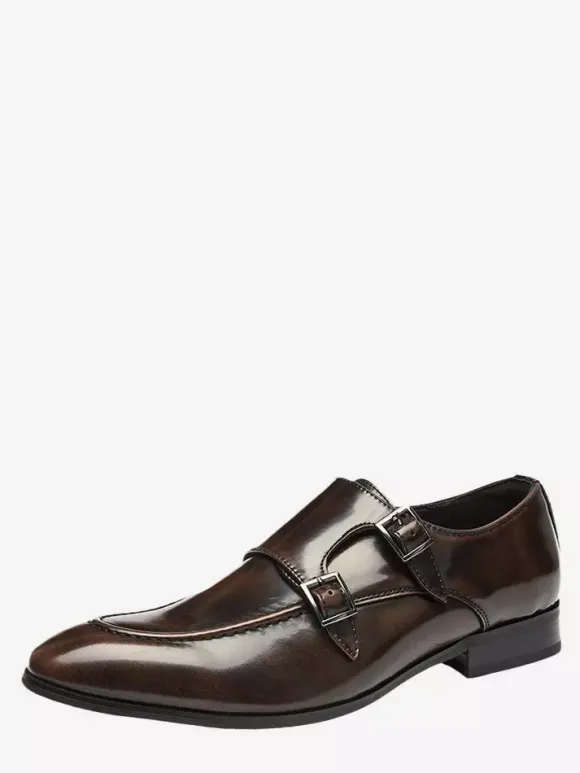 Mens Loafers Pointed Toe British Double Monk Shoe Men Business Formal Genuine Leather Shoes