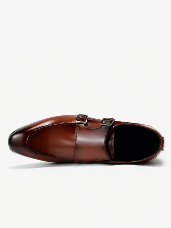 Mens Loafers Pointed Toe British Double Monk Shoe Men Business Formal Genuine Leather Shoes