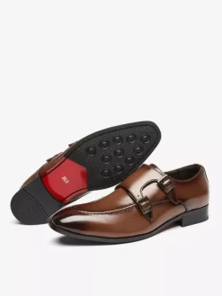 Mens Loafers Pointed Toe British Double Monk Shoe Men Business Formal Genuine Leather Shoes