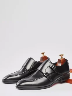 Mens Loafers Pointed Toe British Double Monk Shoe Men Business Formal Genuine Leather Shoes