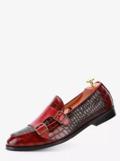 Mens Loafers Slip-on Low Heels Leather Monk Shoes Textured Decorate Low Top Penny Shoes