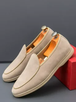 Mens Loafers Slip-Ons Pointed Toe Suede Moccasins Shoes Low Heels Casual Penny Shoes