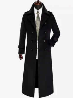 Men's Longline Coats Woolen Notched Lapel Collar Camel Slim Fit Overcoats
