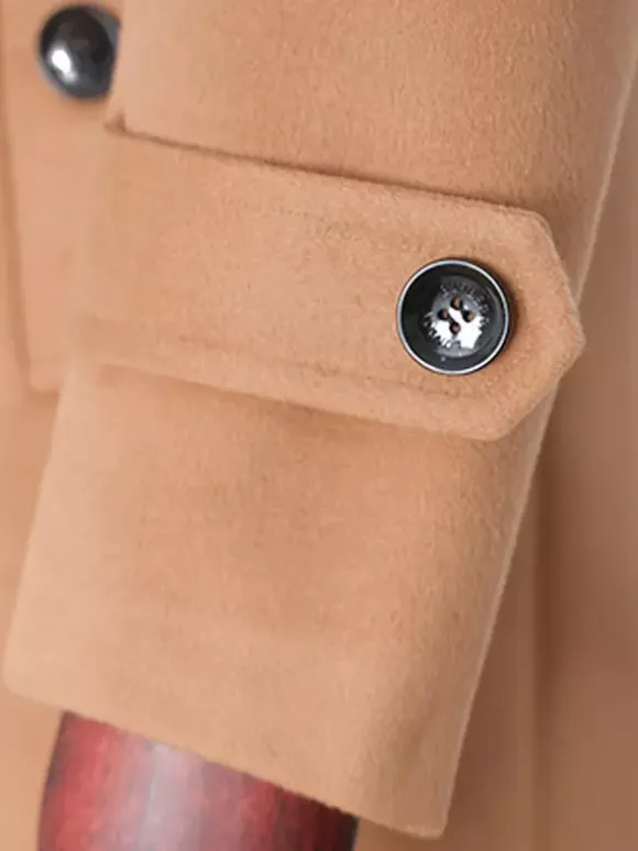 Men's Longline Coats Woolen Notched Lapel Collar Camel Slim Fit Overcoats